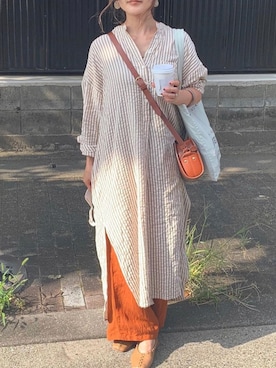 「TODAYFUL（トゥデイフル）のアイテム（シャツワンピース）」を使った、chamiさん（レディース・158cm）の秋コーディネート