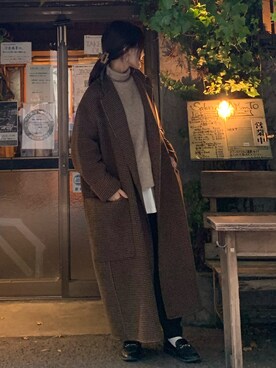 「ビットローファー」｜「アイテム（チェスターコート）」を使った、chamiさん（レディース・158cm）の冬コーディネート