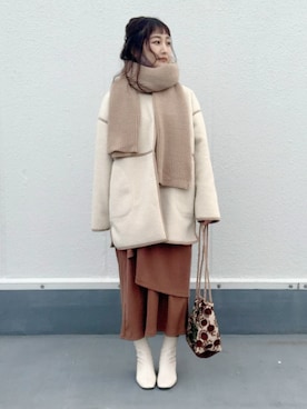 「AIC.（エーアイシー）のアイテム（ノーカラージャケット）」を使った、chamiさん（レディース・158cm）の冬コーディネート