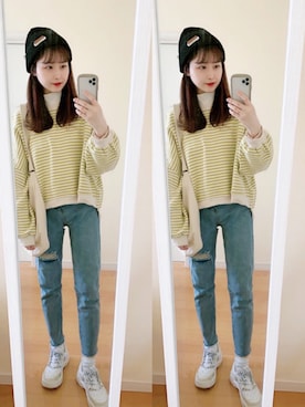 「ADER error（アーダーエラー）のアイテム（帽子）」を使った、𝘮𝘢𝘴𝘩𝘶さん（レディース・160cm）の冬コーディネート