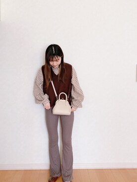 「GRL（グレイル）のリブニットフレアパンツ（その他パンツ）」を使った、𝘮𝘢𝘴𝘩𝘶さん（レディース・160cm）の春コーディネート
