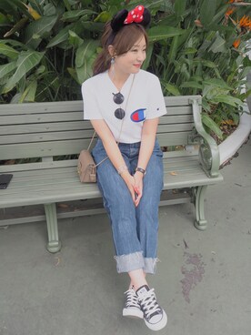 「CONVERSE（コンバース）のconverse（コンバース） ALL STAR OX（オールスターOX）（スニーカー）」を使った、akaa*さん（レディース・159cm）の夏コーディネート