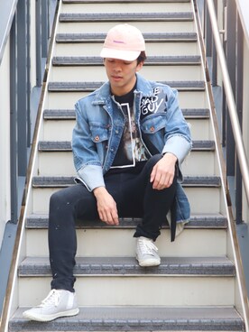 「STUDIO SEVEN（スタジオ セブン）のアイテム（帽子）」を使った、藤田誠樹さん（メンズ・176cm）の夏コーディネート