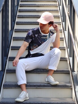 「STUDIO SEVEN（スタジオ セブン）のアイテム（帽子）」を使った、藤田誠樹さん（メンズ・175cm）の夏コーディネート