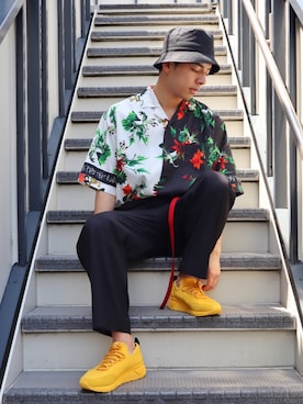 「STUDIO SEVEN（スタジオ セブン）のアイテム（帽子）」を使った、藤田誠樹さん（メンズ・175cm）の夏コーディネート