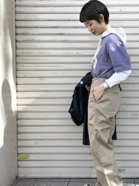 「ワッフル」｜「アイテム（チノパンツ）」を使った、BEAMS BOYさん（レディース・157cm）の冬コーディネート