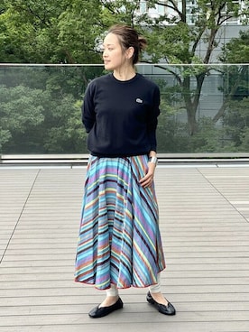 「LACOSTE」｜「アイテム（バレエシューズ）」を使った、BEAMS BOYさん（レディース・156cm）の夏コーディネート