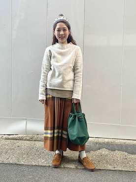 「タータンチェック」｜「アイテム（ニットキャップ/ビーニー）」を使った、BEAMS BOYさん（レディース・160cm）の冬コーディネート