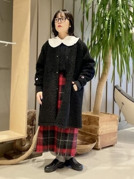 「BEAMS BOY（ビームスボーイ）のアイテム（ノーカラーコート）」を使った、BEAMS BOYさん（レディース・153cm）の秋コーディネート