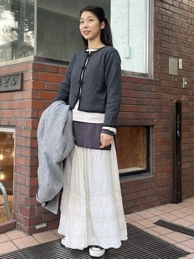 「BEAMS BOY（ビームスボーイ）のアイテム（ノーカラーコート）」を使った、BEAMS BOYさん（レディース・162cm）の秋コーディネート