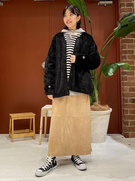 「BEAMS BOY（ビームスボーイ）のアイテム（ノーカラージャケット）」を使った、BEAMS BOYさん（レディース・151cm）の冬コーディネート