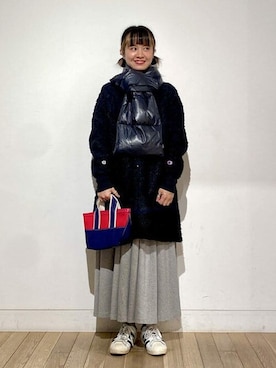 「BEAMS BOY（ビームスボーイ）のアイテム（ノーカラーコート）」を使った、BEAMS BOYさん（レディース・163cm）の冬コーディネート