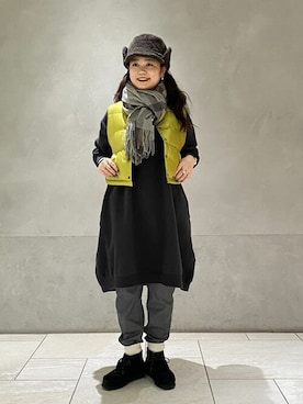 「アイテム（ダウンベスト、ブラウン系）」を使った、BEAMS BOYさん（レディース・155cm）の冬コーディネート