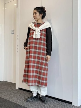 「チェック柄に恋してる」｜「アイテム（スウェットパンツ）」を使った、BEAMS BOYさん（レディース・162cm）の冬コーディネート