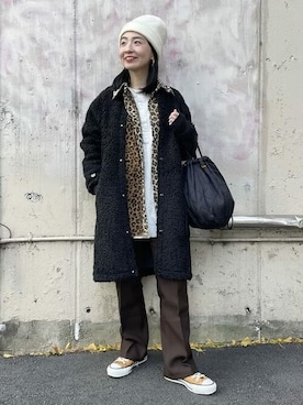 「BEAMS BOY（ビームスボーイ）のアイテム（ノーカラーコート）」を使った、BEAMS BOYさん（レディース・151cm）の冬コーディネート