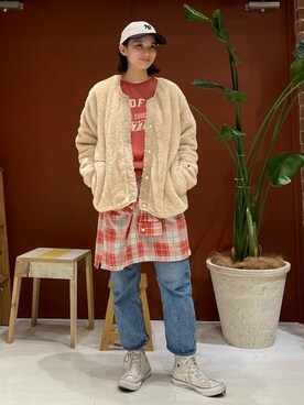 「BEAMS BOY（ビームスボーイ）のアイテム（ノーカラージャケット）」を使った、BEAMS BOYさん（レディース・161cm）の冬コーディネート