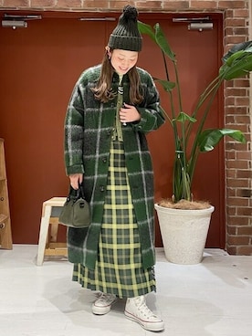 「BEAMS BOY（ビームスボーイ）のアイテム（ノーカラーコート）」を使った、BEAMS BOYさん（レディース・155cm）の冬コーディネート
