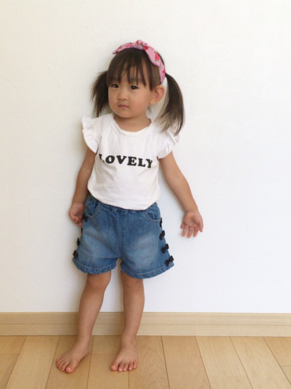 「kids、キッズコーデ、韓国子供服、夏コーデ、女の子、デニム、ツインテール」｜「韓国子供服のアイテム（ヘアバンド、その他）」を使った、さーちゃんさん（キッズ・90cm）の夏コーディネートの1枚目の写真