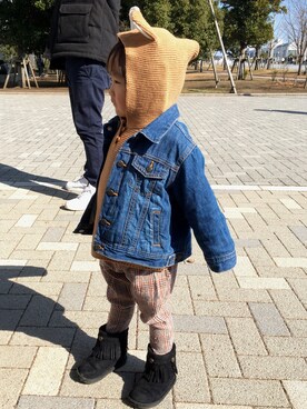 「うさ耳」｜「アイテム（デニムジャケット）」を使った、さーちゃんさん（キッズ・90cm）の冬コーディネート