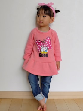 「Moujonjon（ムージョンジョン）のアイテム（デニムパンツ）」を使った、さーちゃんさん（キッズ・90cm）の冬コーディネート