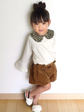 「present（プレゼント）のアイテム（パンツ）」を使った、さーちゃんさん（キッズ・100cm）の秋コーディネート