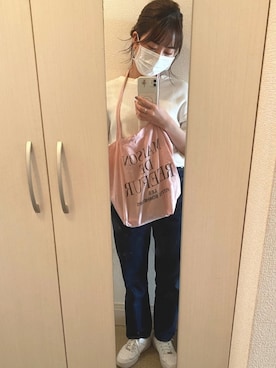 「Champion（チャンピオン）のアイテム（Tシャツ/カットソー、ホワイト系）」を使った、risachikiさん（レディース・160cm）の春コーディネート