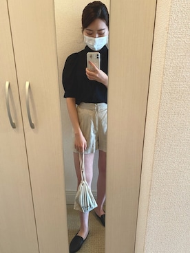 「半ズボン」｜「アイテム（スリッポン）」を使った、risachikiさん（レディース・160cm）の春コーディネート