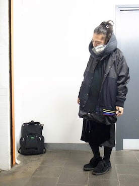 「FACETASM（ファセッタズム）のアイテム（ナイロンジャケット）」を使った、higeさん（メンズ・165cm）の冬コーディネート