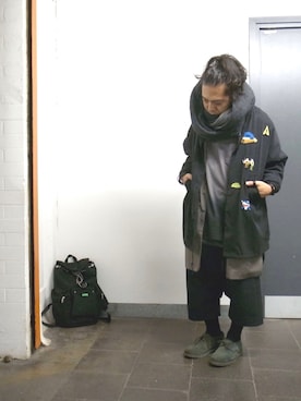 「スヌード」｜「アイテム（モッズコート）」を使った、higeさん（メンズ・165cm）の冬コーディネート
