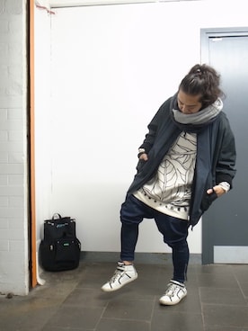 「FACETASM（ファセッタズム）のアイテム（ブルゾン）」を使った、higeさん（メンズ・165cm）の冬コーディネート