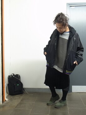 「FACETASM（ファセッタズム）のアイテム（ナイロンジャケット）」を使った、higeさん（メンズ・165cm）の春コーディネート
