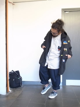 「ワッペン」｜「アイテム（モッズコート）」を使った、higeさん（メンズ・165cm）の春コーディネート