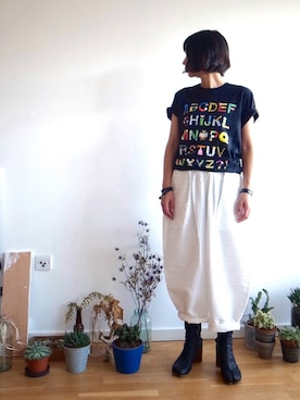 「UNIQLO Tシャツ」｜「アイテム（ブーツ）」を使った、higeさん（メンズ・165cm）の春コーディネート