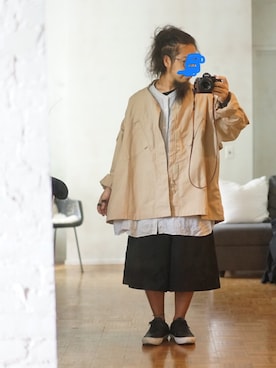 「ノーカラーシャツ」｜「アイテム（チェスターコート）」を使った、higeさん（メンズ・165cm）の秋コーディネート