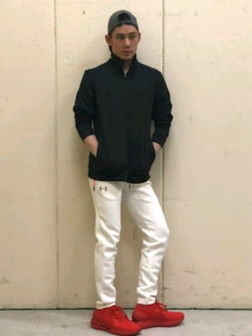 「レッド」｜「アイテム（ジャージ）」を使った、Ryoさん（メンズ・165cm）の春コーディネート