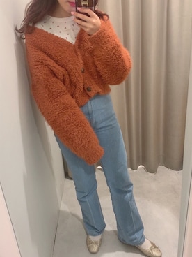 「アイテム（カーディガン/ボレロ、オレンジ系）」を使った、Asuka🧁さん（レディース・153cm）の冬コーディネート