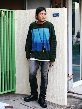 「長袖Tシャツ」｜「アイテム（財布/小物）」を使った、フルカウント手塚さん（メンズ・173cm）の夏コーディネート
