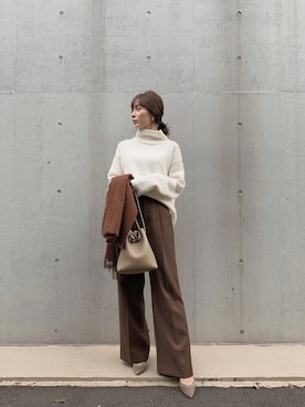 「OZOC（オゾック）のアイテム（ニット/セーター）」を使った、中村麻美さん（レディース・154cm）の秋コーディネート