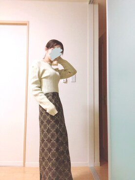 「Kastane（カスタネ）のパターン編みメッシュリブニット（ニット/セーター）」を使った、mo.さん（レディース・156cm）の冬コーディネート