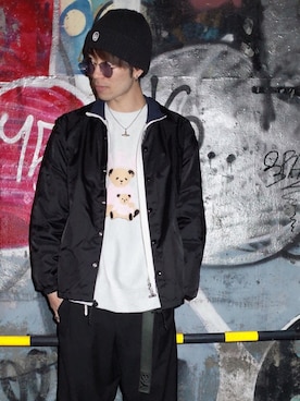 「Guess（ゲス）のアイテム（スウェット）」を使った、Kazumaさん（メンズ・172cm）の冬コーディネート