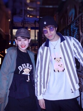 「Guess（ゲス）のアイテム（スウェット）」を使った、Kazumaさん（メンズ・172cm）の冬コーディネート
