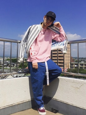 「koe×THOM BROWNE（コエトムブラウン）のアイテム」を使った、Kazumaさん（メンズ・172cm）の春コーディネート