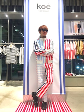 「koe×THOM BROWNE（コエトムブラウン）のアイテム」を使った、Kazumaさん（メンズ・172cm）の春コーディネート