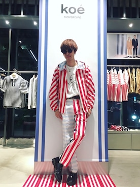 「koe×THOM BROWNE（コエトムブラウン）のアイテム」を使った、Kazumaさん（メンズ・172cm）の夏コーディネート