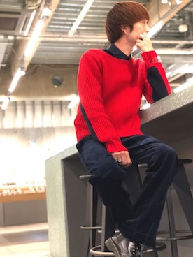 「koe×THOM BROWNE（コエトムブラウン）のアイテム」を使った、Kazumaさん（メンズ・172cm）の秋コーディネート