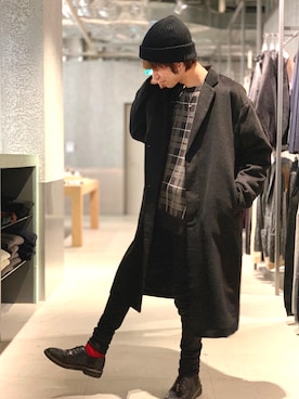 「koe（コエ）のアイテム（帽子）」を使った、Kazumaさん（メンズ・172cm）の冬コーディネート