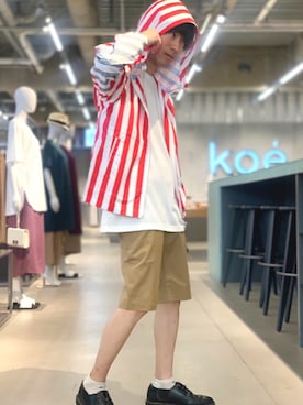 「koe×THOM BROWNE（コエトムブラウン）のアイテム」を使った、Kazumaさん（メンズ・173cm）の夏コーディネート