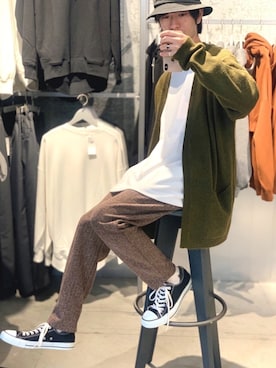 「koe（コエ）のアイテム（帽子）」を使った、Kazumaさん（メンズ・172cm）の秋コーディネート