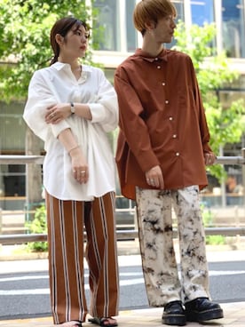 「ビッグシャツ」｜「アイテム（その他）」を使った、Kazumaさん（レディース・156cm）の夏コーディネート