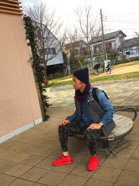 「DIFFEDUCATION（ディフデュ　ケーション）のアイテム（ニットキャップ/ビーニー）」を使った、Tripledouble567さん（メンズ・178cm）の春コーディネート